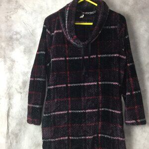 HUE Womens Medium Black Plaid Cowl Neck Cozy Pocketed Tunic Sweatshirt
